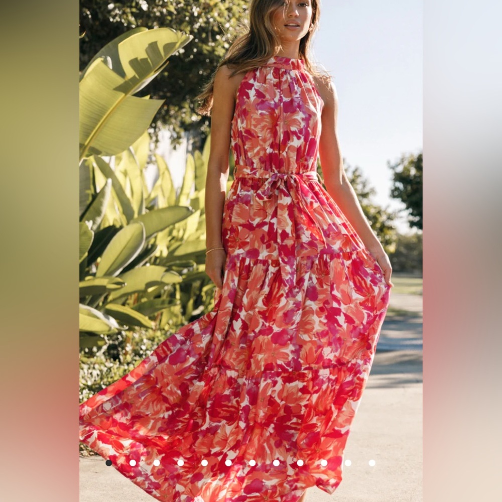 NWT $79 Petal & Pup CAROLINE MAXI HALTER DRESS - RED ORANGE Sz XS